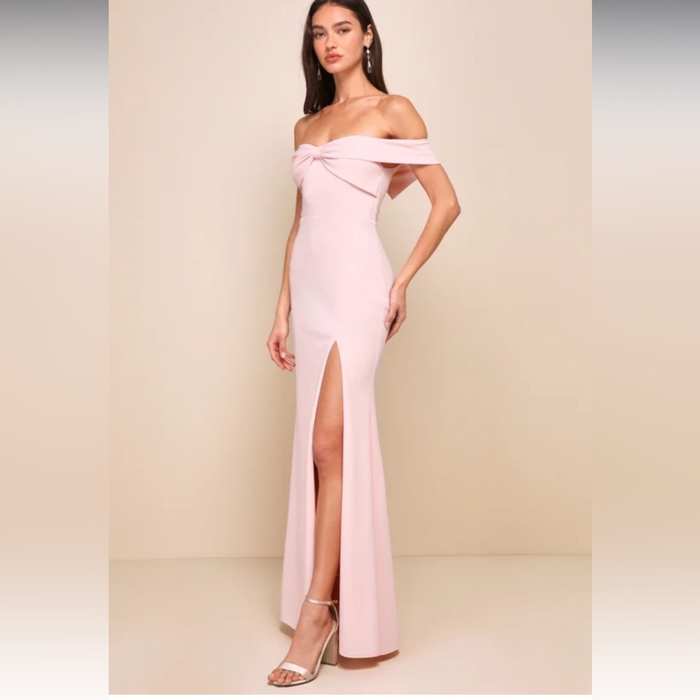 Elegant Perception Light Pink Off-the-Shoulder Bow Maxi Dress-Lulus Medium